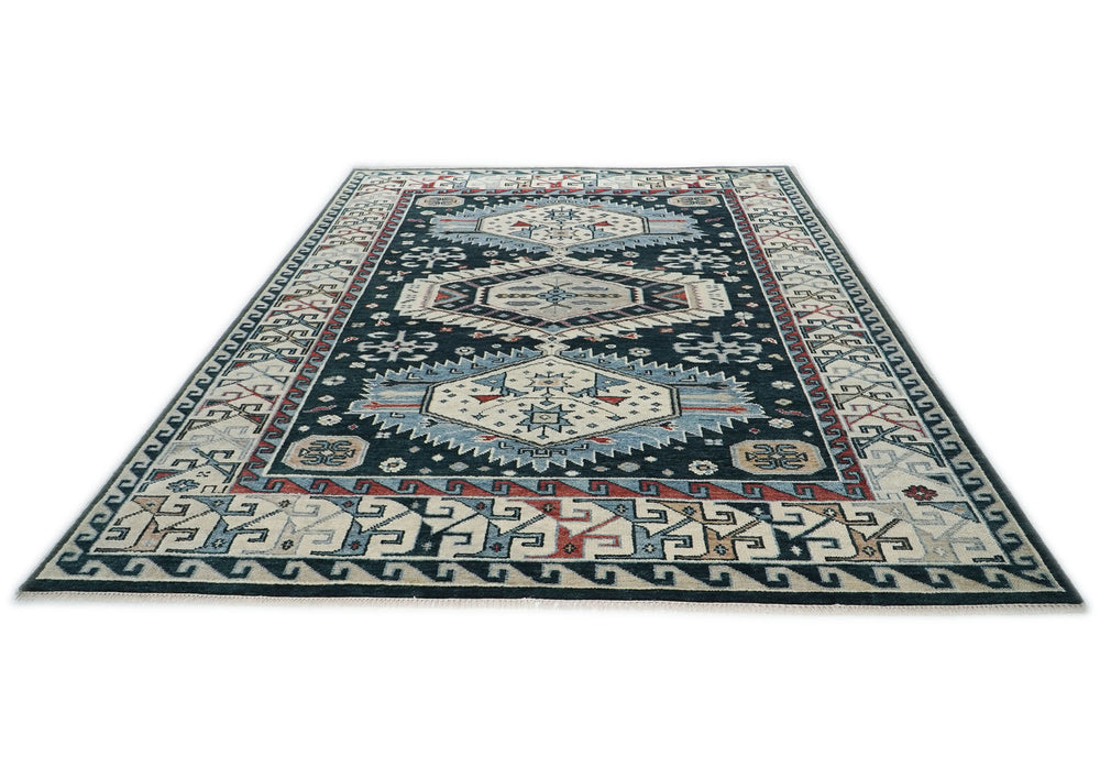 10x14 Dark Blue, Beige, Ivory Color Hand Knotted Oushak Wool Southwestern Oriental Rug