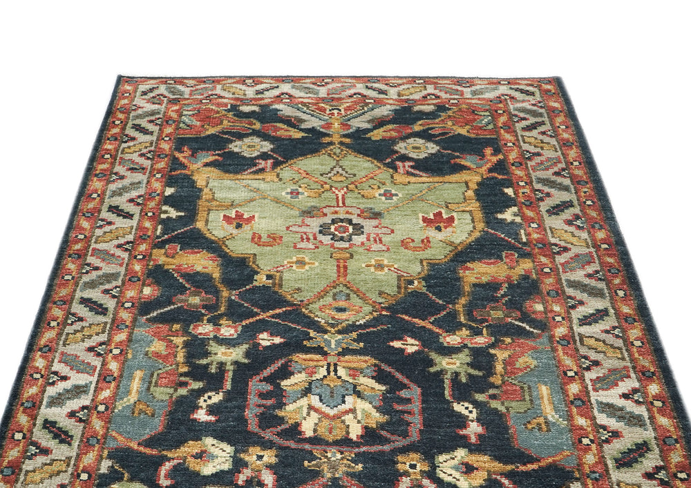 5x8 Blue, Lime, Beige Color Hand Knotted Oushak Wool  Oriental Rug
