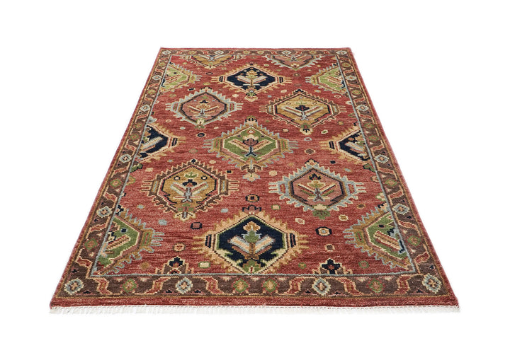 5x8 Rose, Gold, Lime Color Hand Knotted Oushak Wool  Oriental Rug