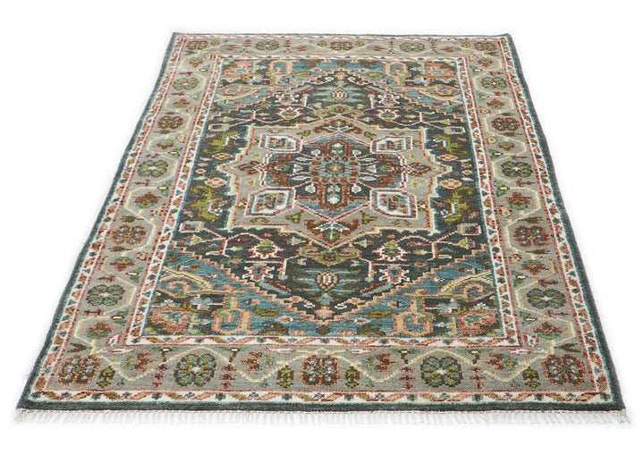 5x8 Gray, Aqua, Slate Color Hand Knotted Oushak Wool Traditional Oriental Rug
