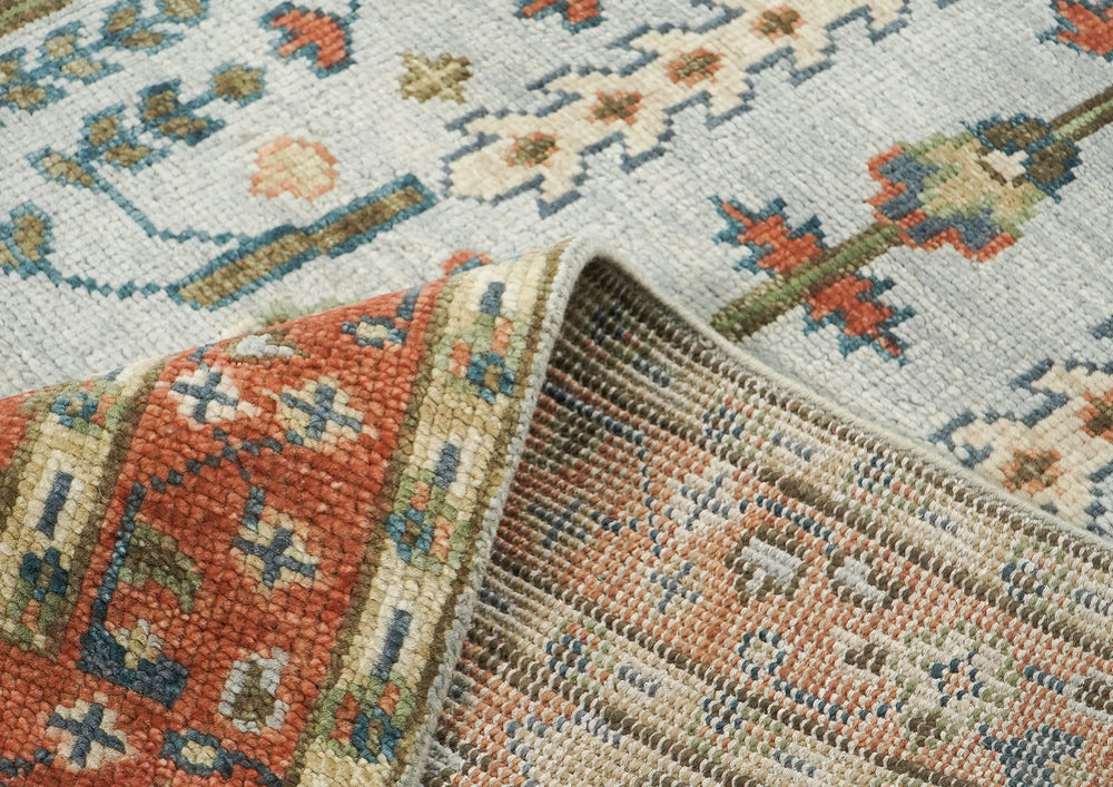 5x8 Gray, Blue, Burnt Orange Go Color Hand Knotted Oushak Wool Transitional Oriental Rug