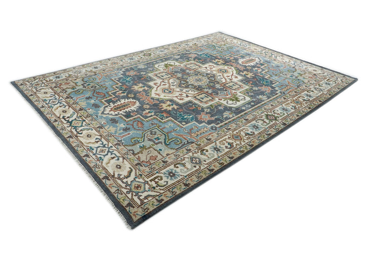 10x14 Blue, Ivory, Green Color Hand Knotted Oushak Wool  Oriental Rug