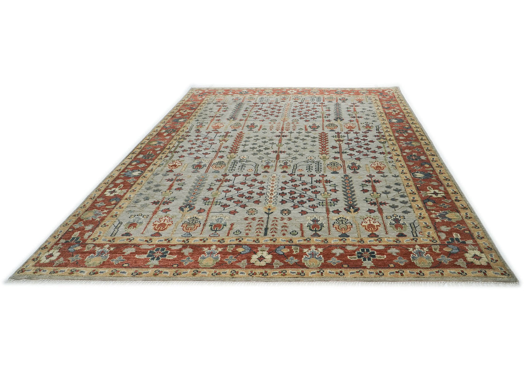 10x14 Slate, Rust, Blue Color Hand Knotted Oushak Wool Transitional Oriental Rug