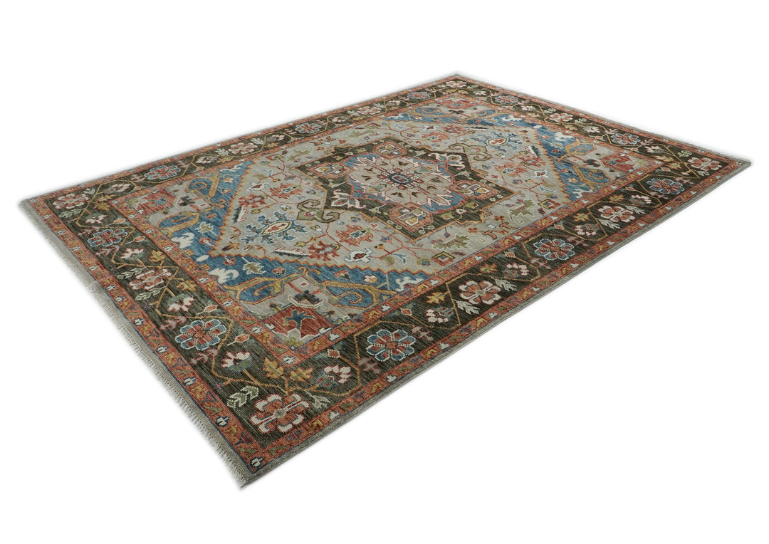 10x14 Gray, Green, Blue Color Hand Knotted Oushak Wool  Oriental Rug