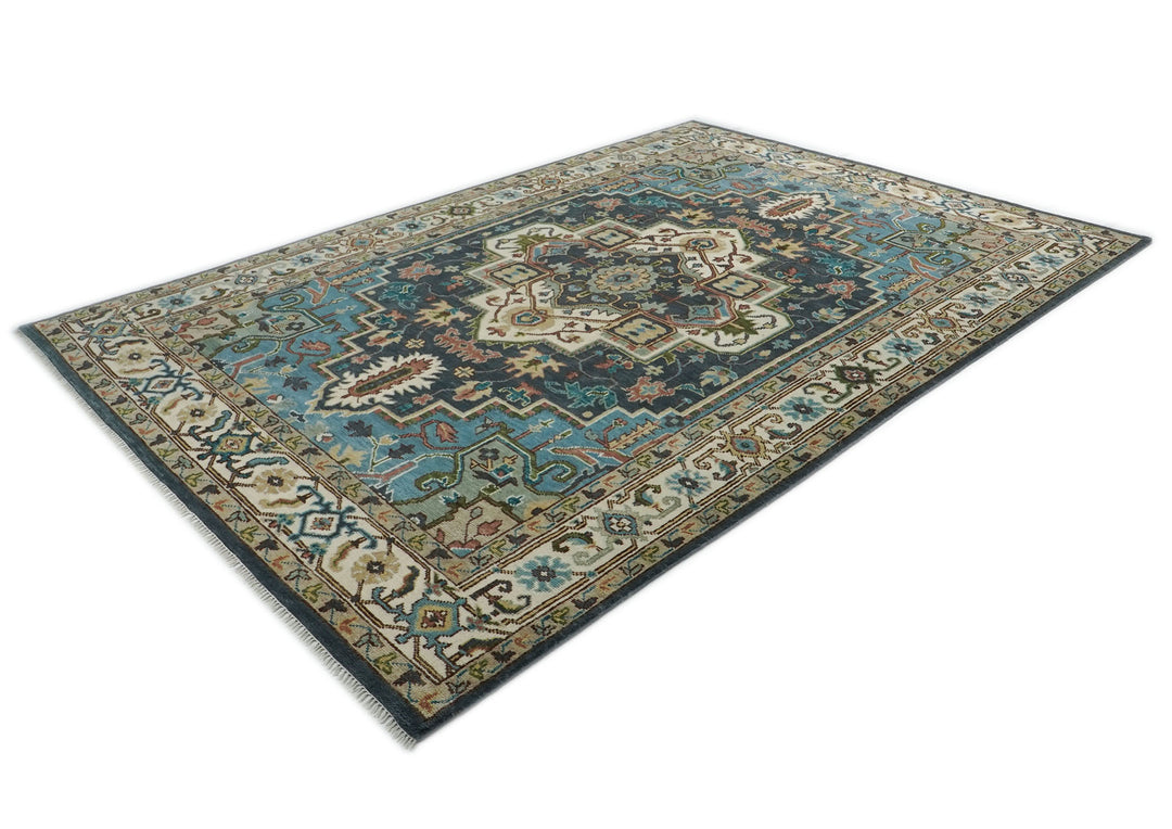 10x14 Blue, Ivory, Beige Color Hand Knotted Oushak Wool  Oriental Rug