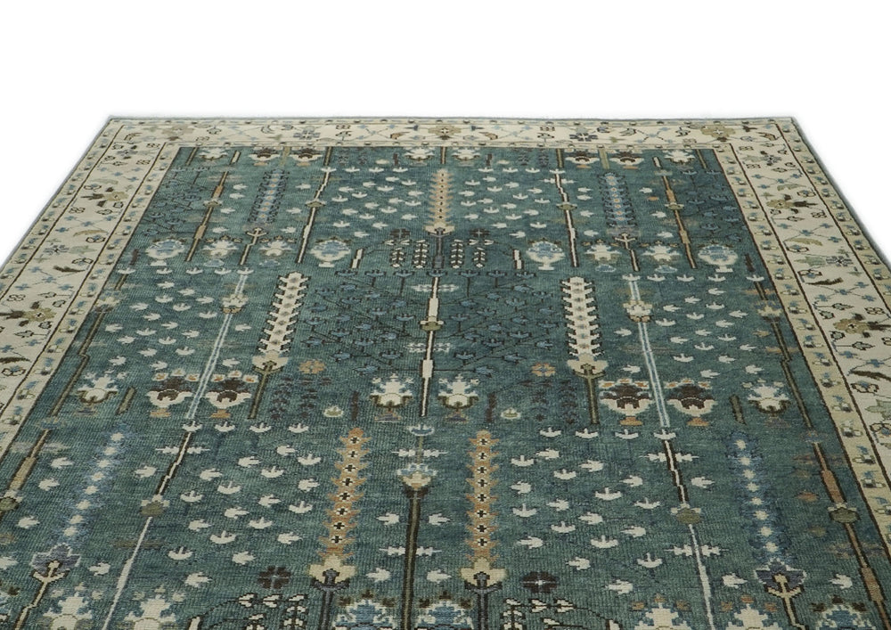 10x14 Celadon, Beige, Ivory Color Hand Knotted Oushak Wool Transitional Oriental Rug