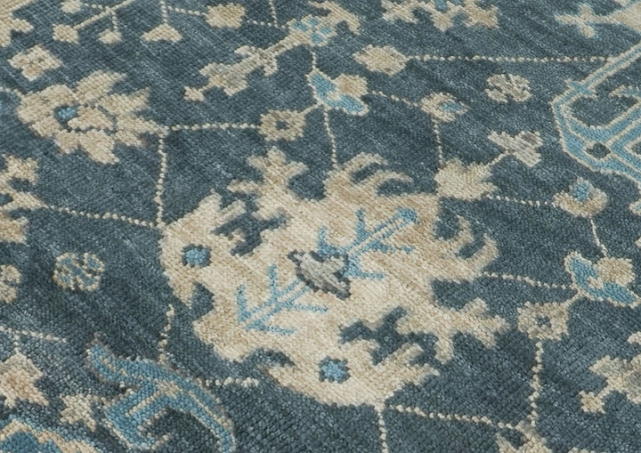 10x14 Blue, Beige, Ivory Color Hand Knotted Oushak Wool Transitional Oriental Rug