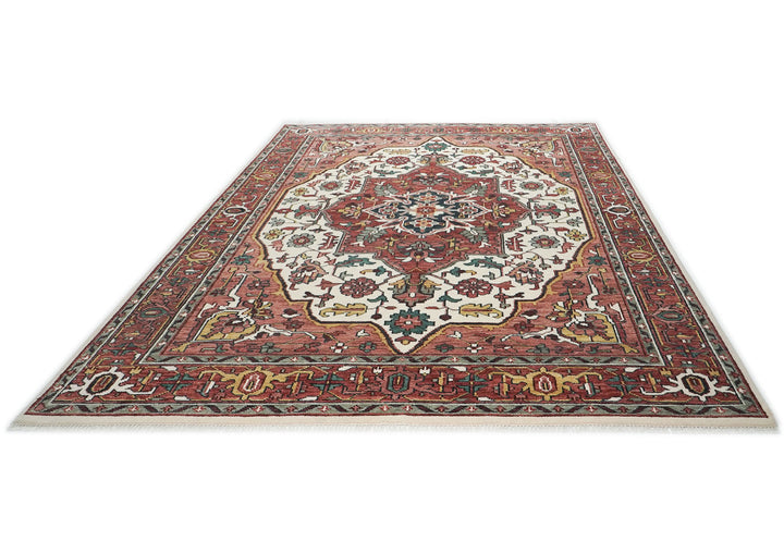 10x14 Rust, Ivory, Gold Color Hand Knotted Oushak Wool  Oriental Rug