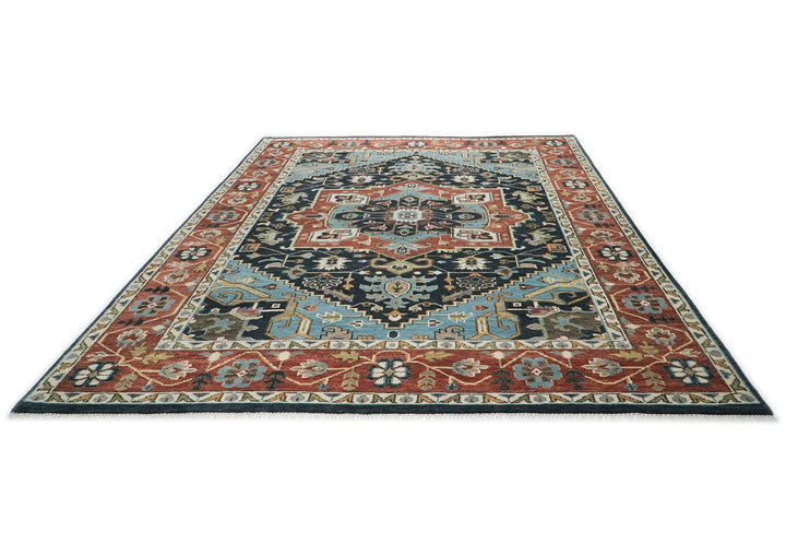 10x14 Blue, Burnt Orange, Aqua Color Hand Knotted Oushak Wool  Oriental Rug