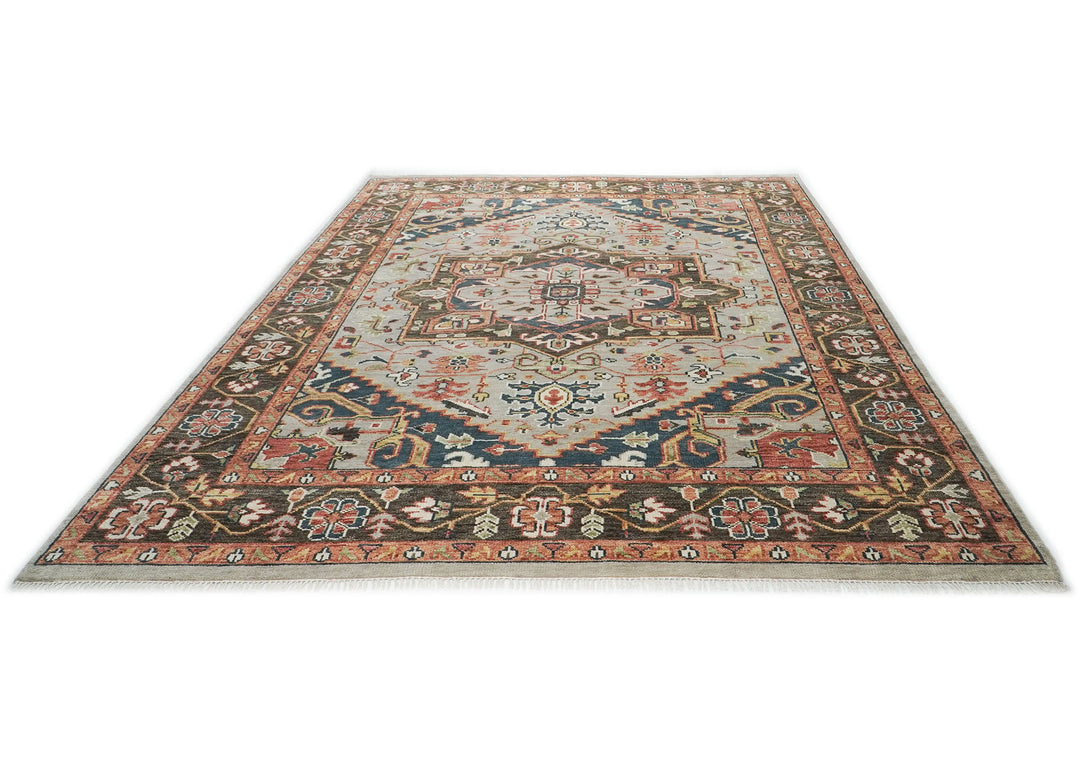 10x14 Gray, Green, Rust Color Hand Knotted Oushak Wool  Oriental Rug