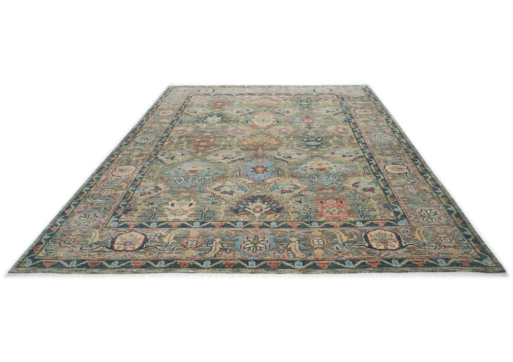 10x14 Gray, Moss, Rose Color Hand Knotted Oushak Wool Arts and Crafts Oriental Rug