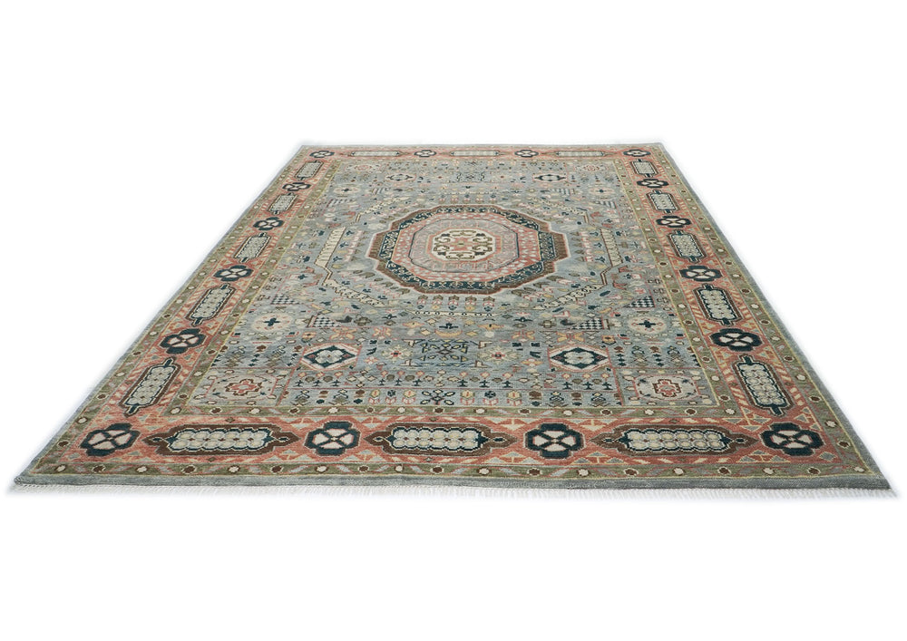 10x14 Slate, Rose, Green Color Hand Knotted Oushak Wool Traditional Oriental Rug