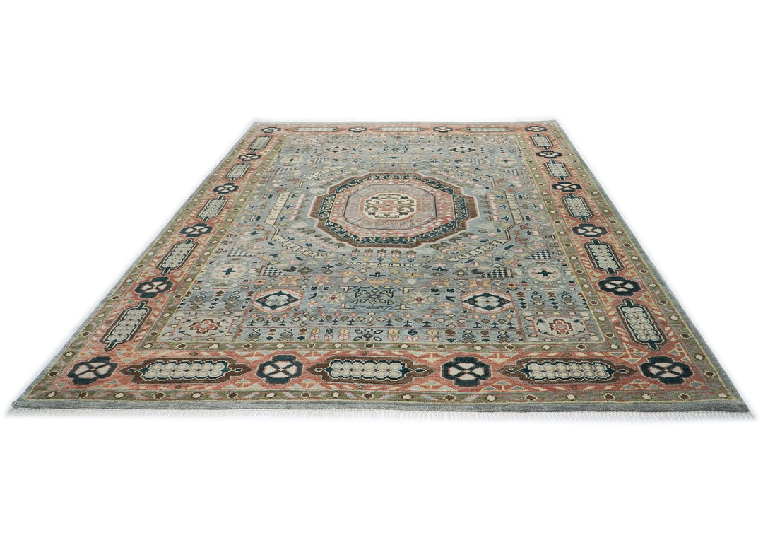 10x14 Slate, Rose, Green Color Hand Knotted Oushak Wool Traditional Oriental Rug