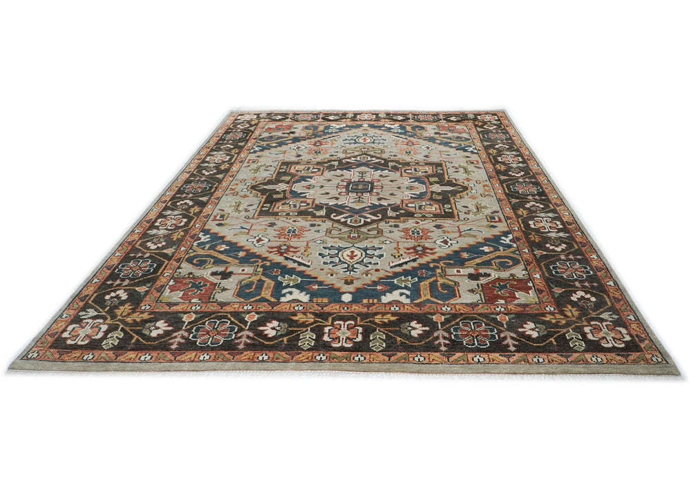 10x14 Gray, Green, Ivory Color Hand Knotted Oushak Wool  Oriental Rug