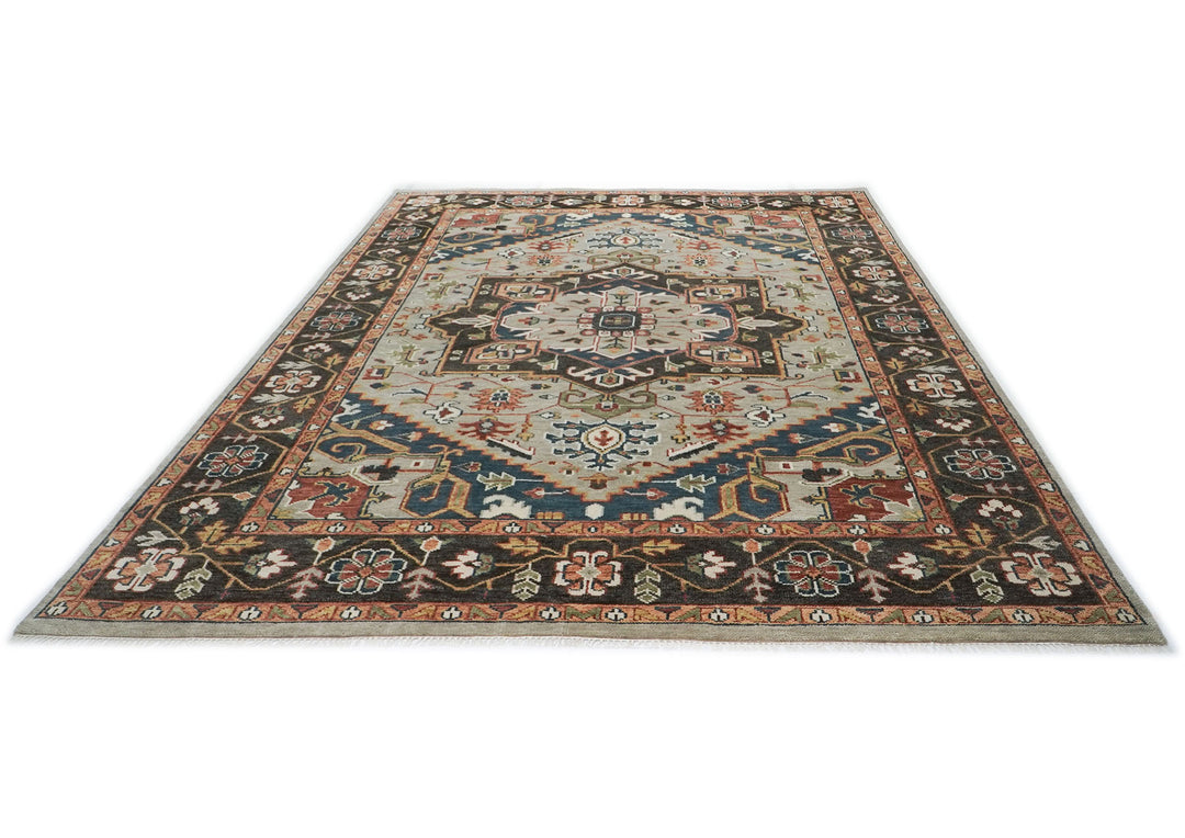 10x14 Gray, Green, Ivory Color Hand Knotted Oushak Wool  Oriental Rug