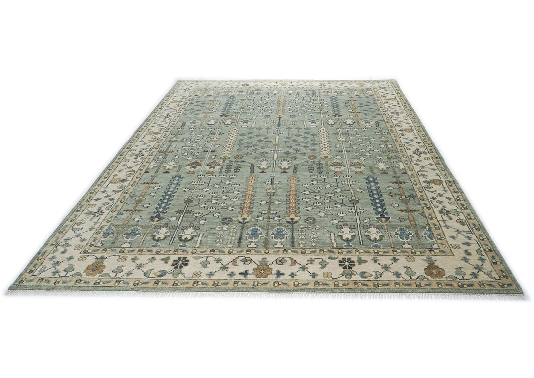 10x14 Slate, Beige, Blue Color Hand Knotted Oushak Wool Transitional Oriental Rug