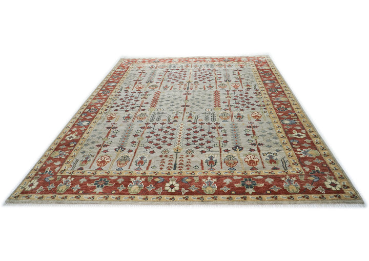 10x14 Slate, Burnt Orange, Tan Color Hand Knotted Oushak Wool Transitional Oriental Rug