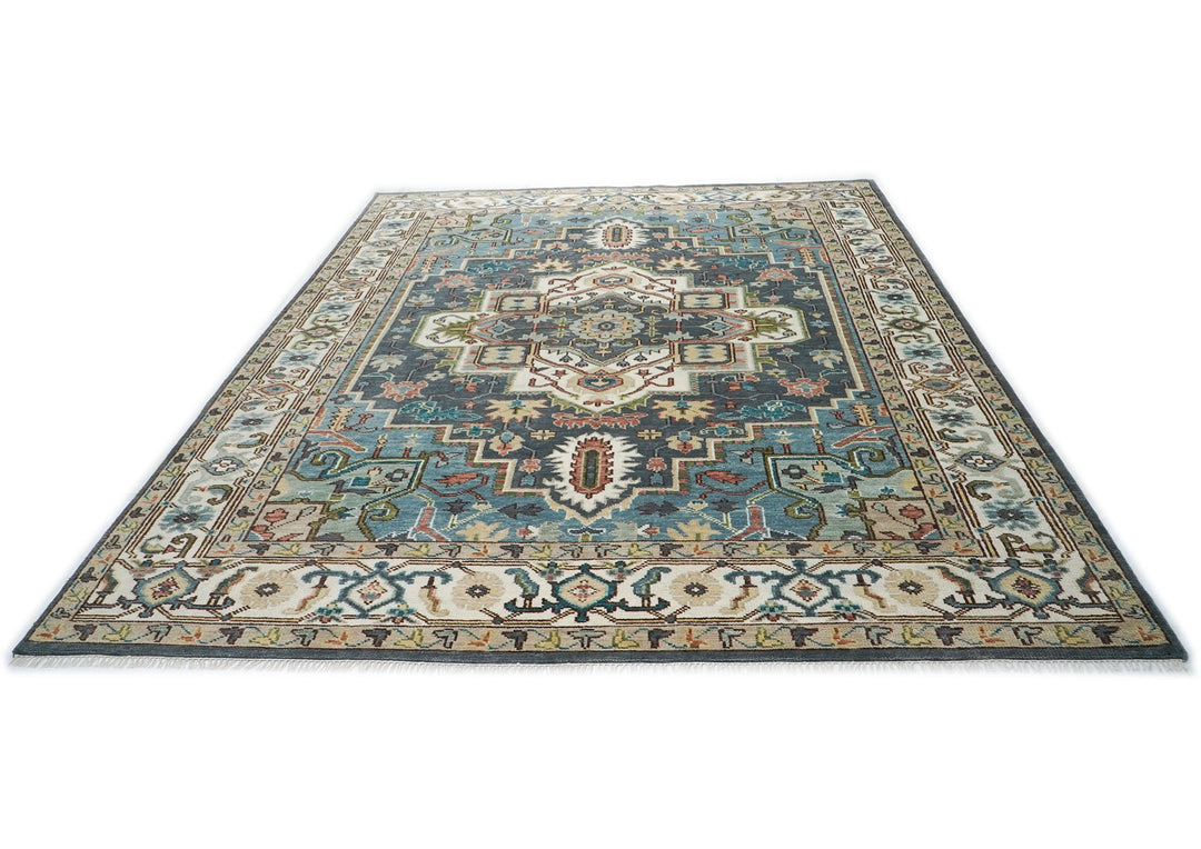 10x14 Slate, Ivory, Rose Color Hand Knotted Oushak Wool  Oriental Rug