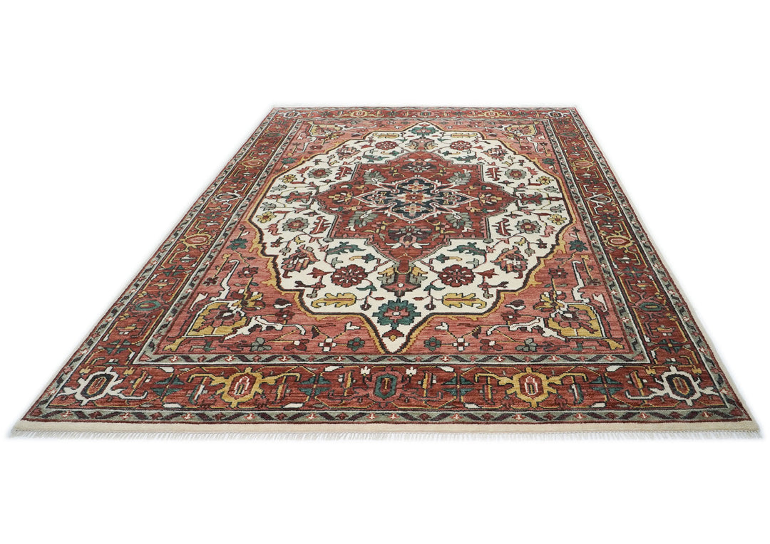 10x14 Rust, Ivory, Rose Color Hand Knotted Oushak Wool  Oriental Rug
