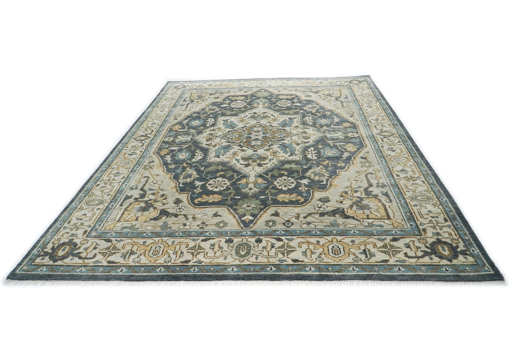 10x14 Slate, Blue, Beige Color Hand Knotted Oushak Wool  Oriental Rug