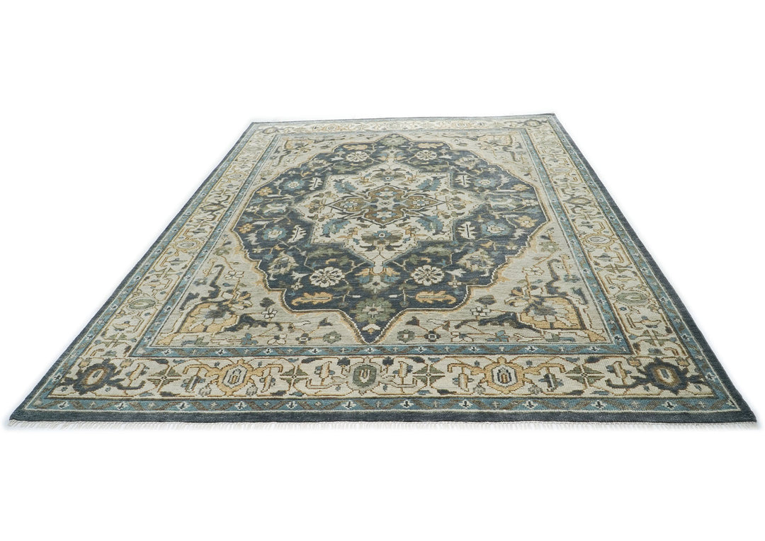 10x14 Slate, Blue, Beige Color Hand Knotted Oushak Wool  Oriental Rug