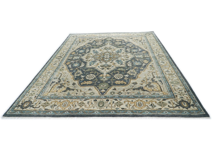 10x14 Slate, Blue, Beige Color Hand Knotted Oushak Wool  Oriental Rug