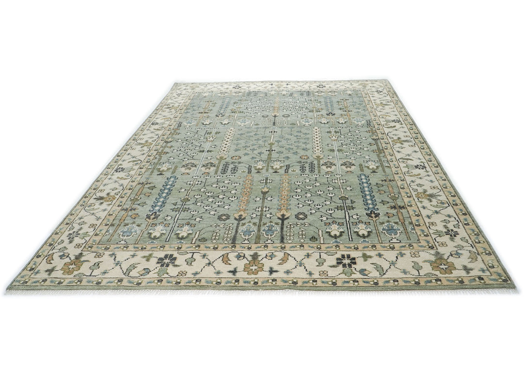 10x14 Celadon, Beige, Green Color Hand Knotted Oushak Wool Transitional Oriental Rug