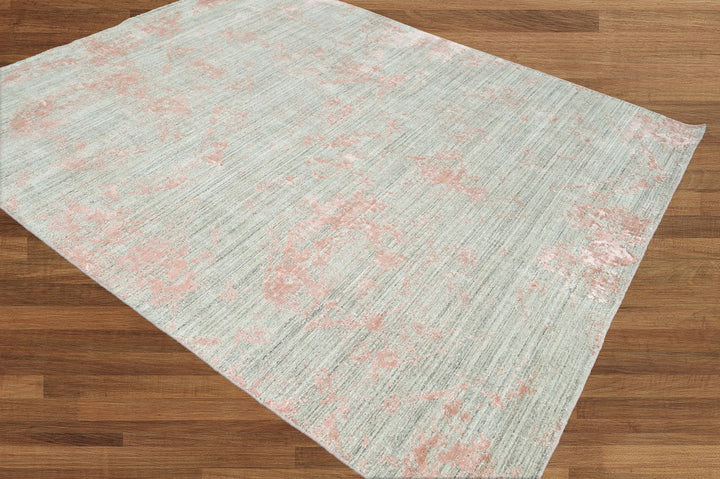 Celeste Rugs Multi Sizes Hand-Knotted Oushak Wool & Bamboo Silk Rug Gray & Blush Transitional Oriental Design