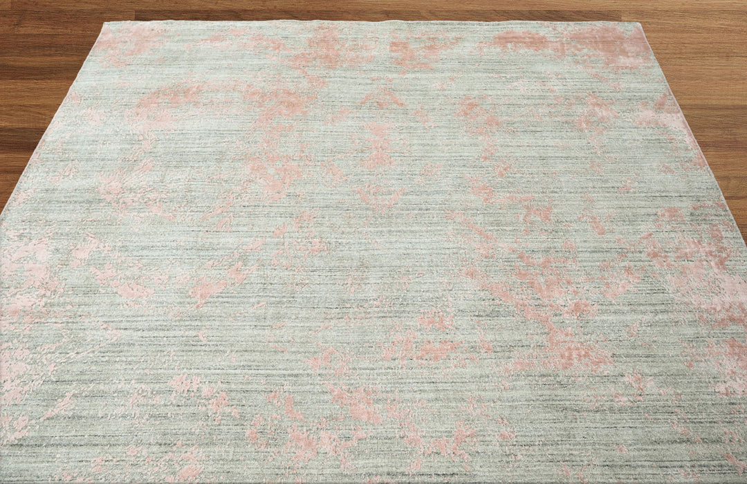 Celeste Rugs Multi Sizes Hand-Knotted Oushak Wool & Bamboo Silk Rug Gray & Blush Transitional Oriental Design