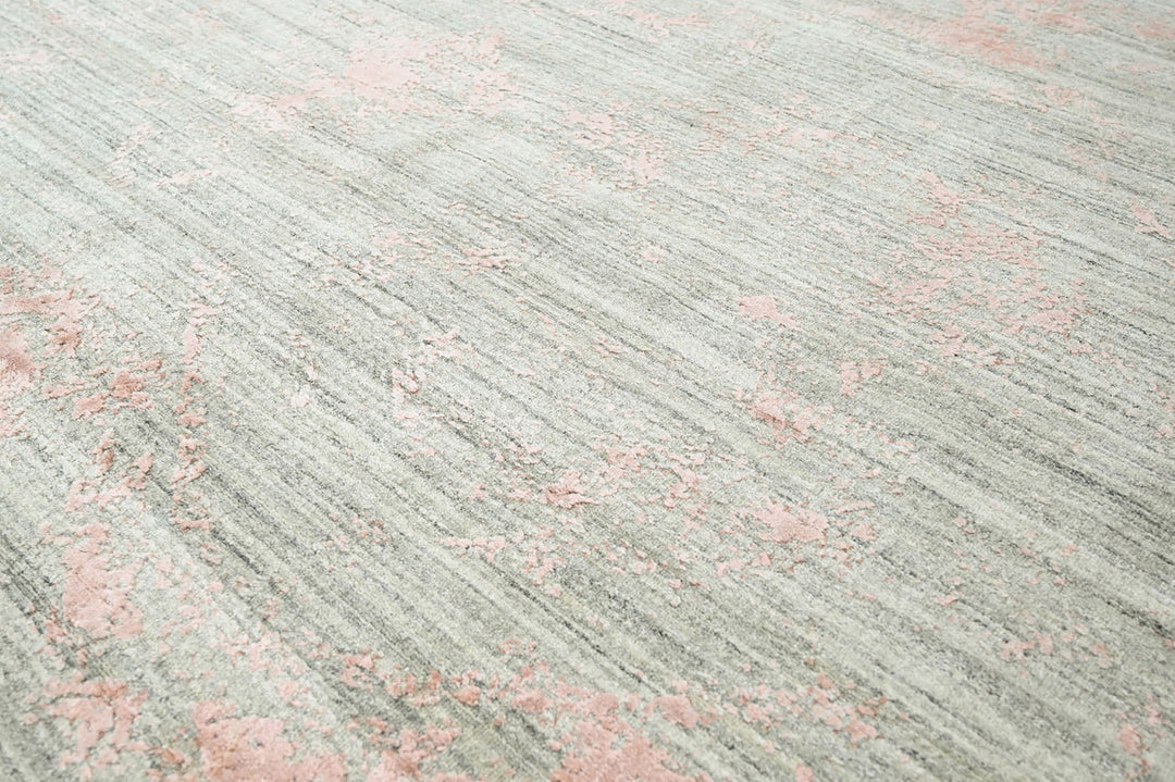 Celeste Rugs Multi Sizes Hand-Knotted Oushak Wool & Bamboo Silk Rug Gray & Blush Transitional Oriental Design