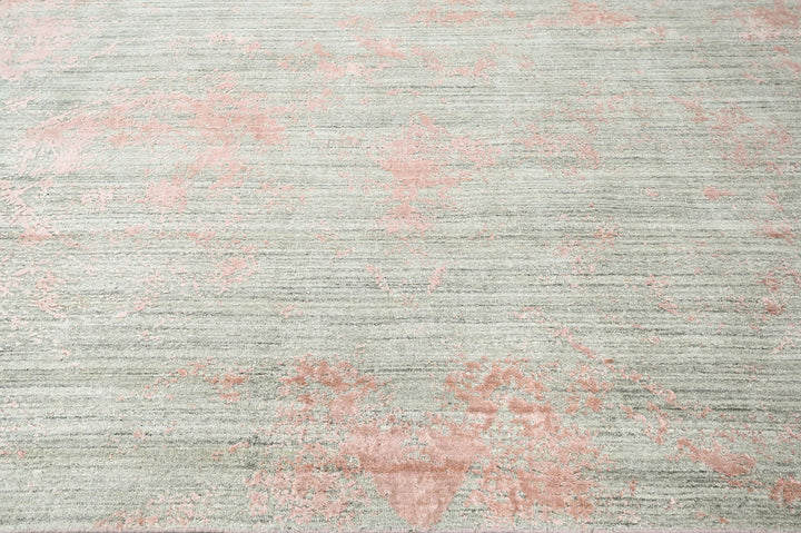 Celeste Rugs Multi Sizes Hand-Knotted Oushak Wool & Bamboo Silk Rug Gray & Blush Transitional Oriental Design