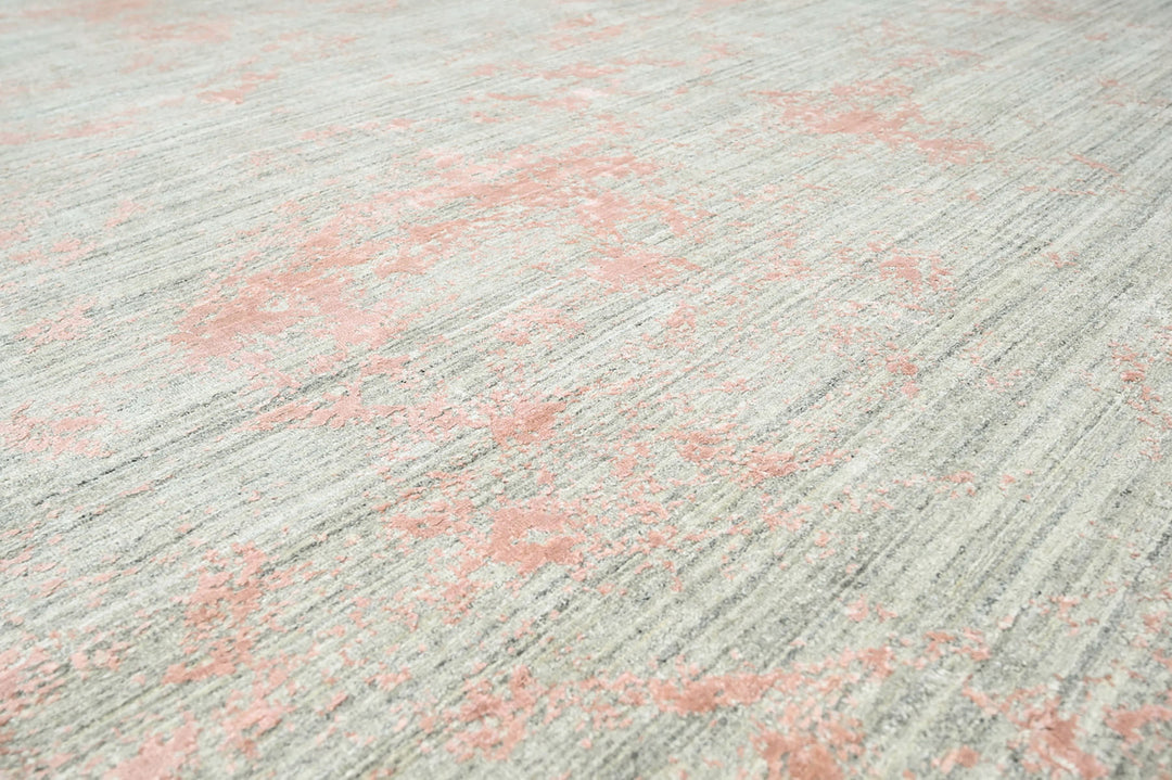 Celeste Rugs Multi Sizes Hand-Knotted Oushak Wool & Bamboo Silk Rug Gray & Blush Transitional Oriental Design