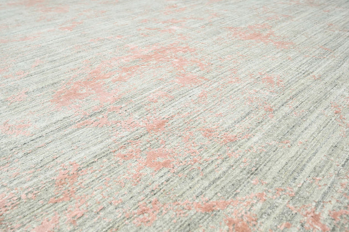 Celeste Rugs Multi Sizes Hand-Knotted Oushak Wool & Bamboo Silk Rug Gray & Blush Transitional Oriental Design