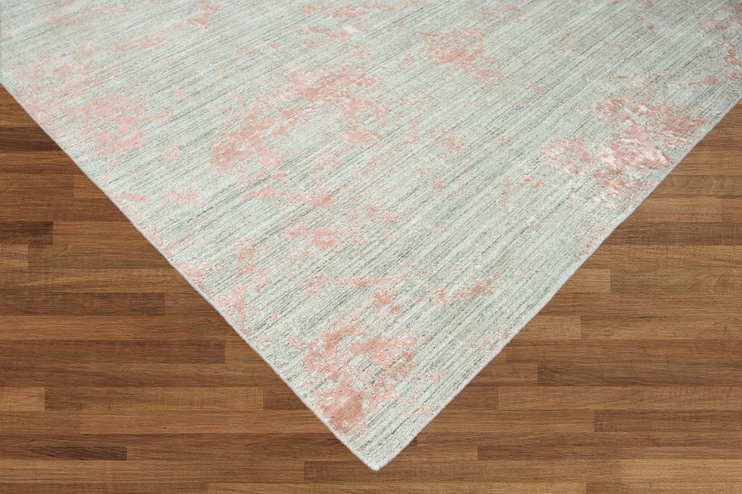 Celeste Rugs Multi Sizes Hand-Knotted Oushak Wool & Bamboo Silk Rug Gray & Blush Transitional Oriental Design
