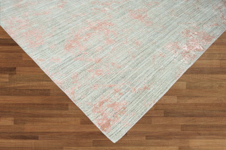 Celeste Rugs Multi Sizes Hand-Knotted Oushak Wool & Bamboo Silk Rug Gray & Blush Transitional Oriental Design