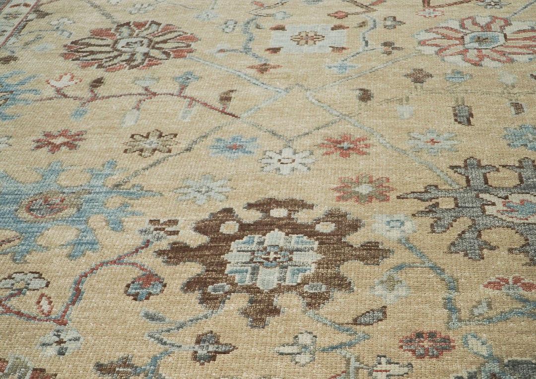 10x14 Beige, Gray, Rust Color Hand Knotted Oushak Wool Transitional Oriental Rug