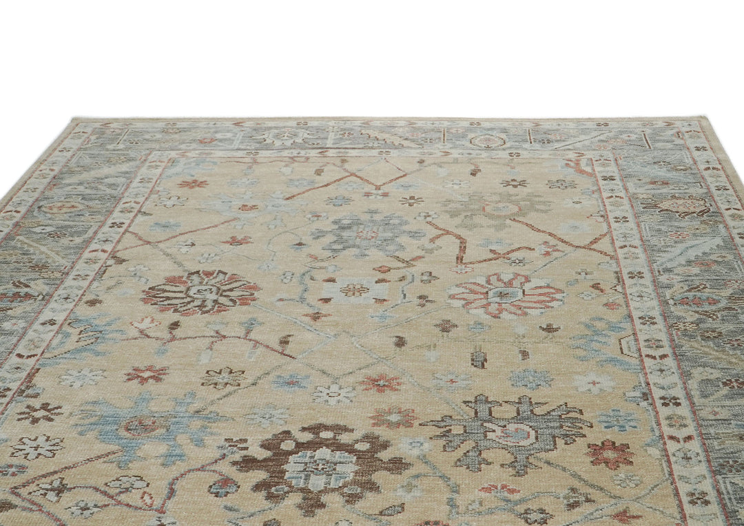 10x14 Beige, Gray, Rust Color Hand Knotted Oushak Wool Transitional Oriental Rug