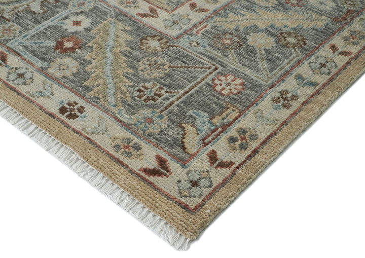10x14 Beige, Gray, Rust Color Hand Knotted Oushak Wool Transitional Oriental Rug
