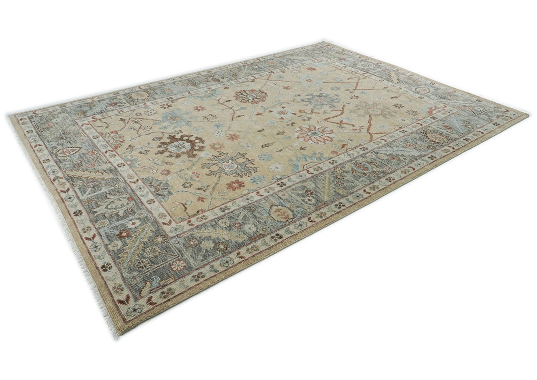 10x14 Beige, Gray, Rust Color Hand Knotted Oushak Wool Transitional Oriental Rug