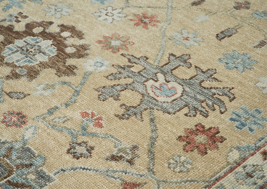 10x14 Beige, Gray, Rust Color Hand Knotted Oushak Wool Transitional Oriental Rug