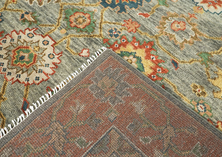 9x12 Blue, Burnt Orange, Gray Color Hand Knotted Oushak Wool Arts and Crafts Oriental Rug