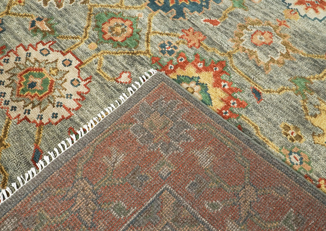 9x12 Blue, Burnt Orange, Gray Color Hand Knotted Oushak Wool  Oriental Rug