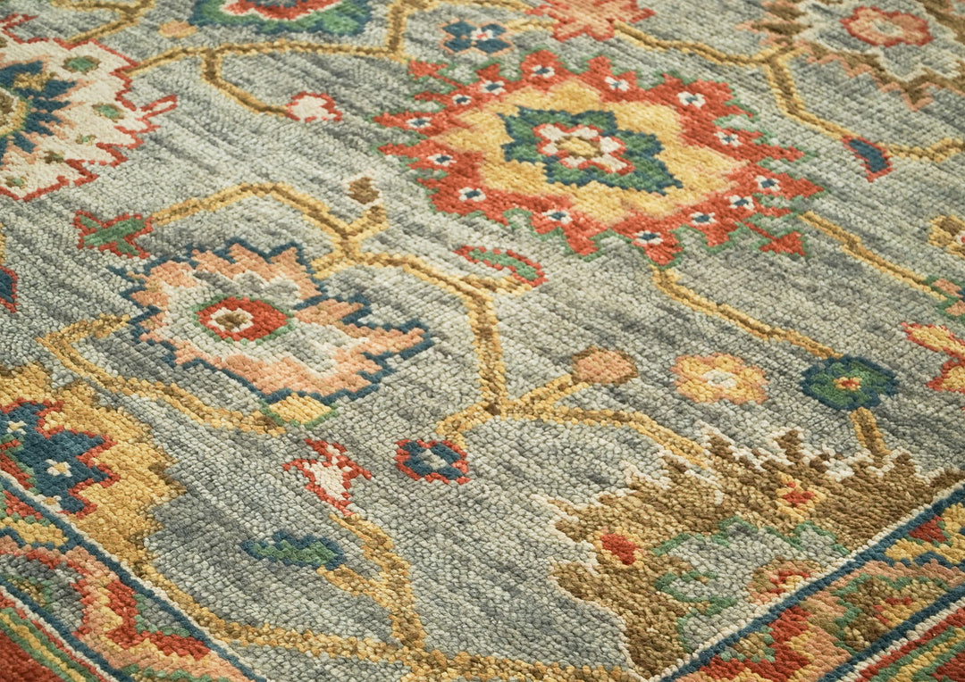 9x12 Blue, Burnt Orange, Gray Color Hand Knotted Oushak Wool  Oriental Rug