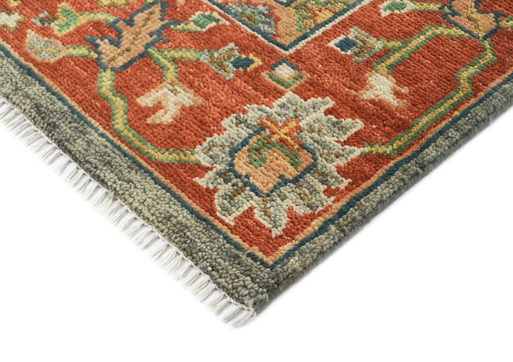 9x12 Blue, Burnt Orange, Gray Color Hand Knotted Oushak Wool  Oriental Rug