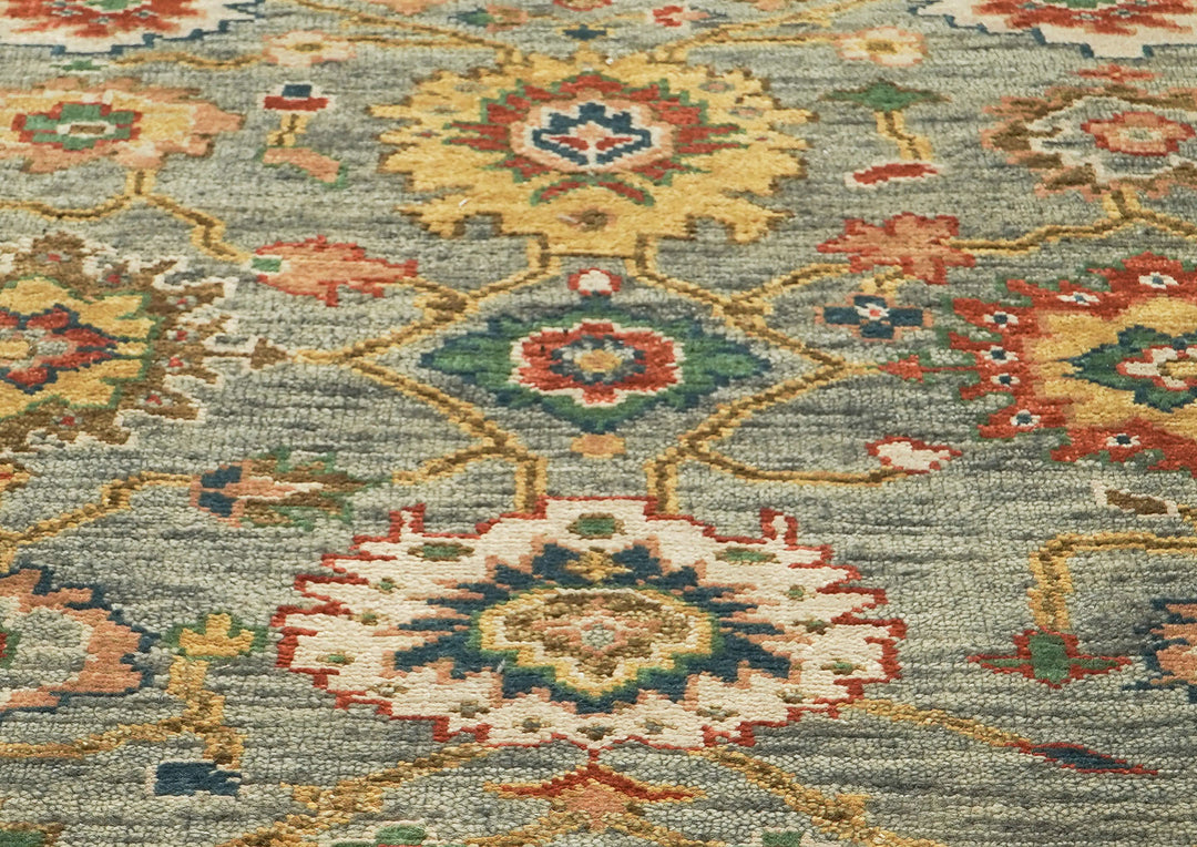 9x12 Blue, Burnt Orange, Gray Color Hand Knotted Oushak Wool  Oriental Rug