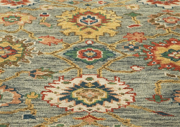9x12 Blue, Burnt Orange, Gray Color Hand Knotted Oushak Wool  Oriental Rug