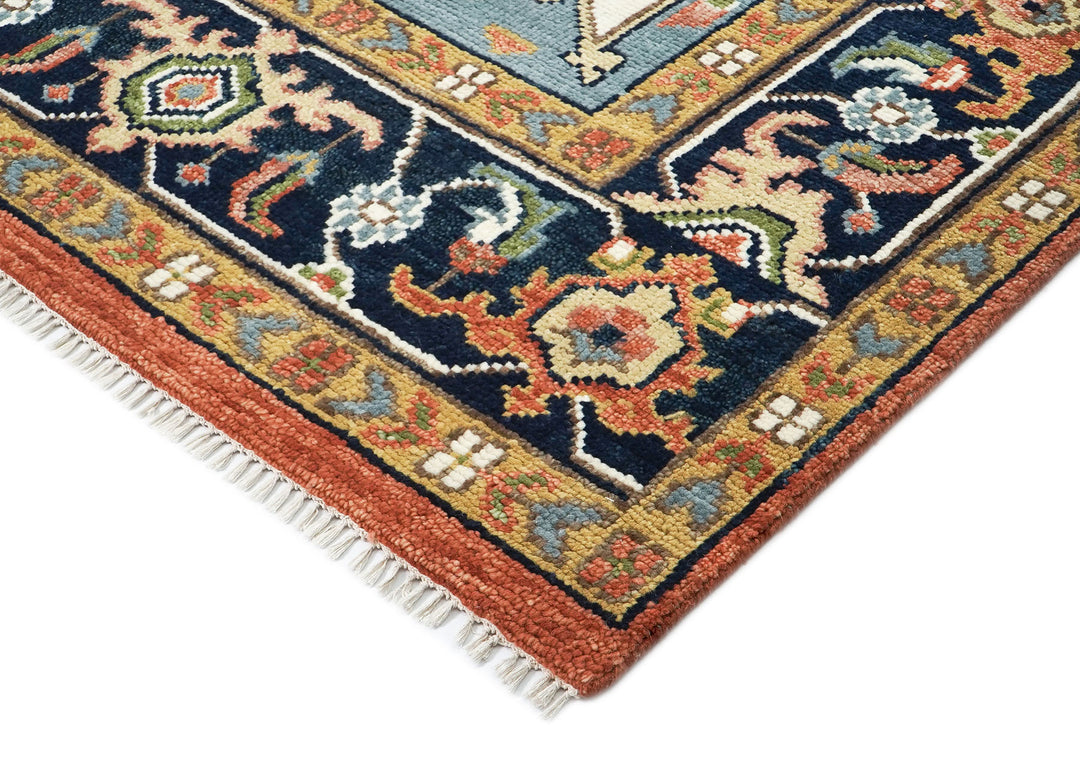 9x12 Burnt Orange, Ivory, Navy Color Hand Knotted Oushak Wool  Oriental Rug