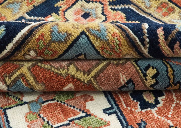 9x12 Burnt Orange, Ivory, Navy Color Hand Knotted Oushak Wool  Oriental Rug