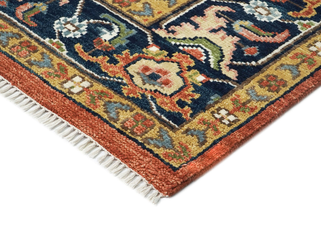 9x12 Burnt Orange, Ivory, Navy Color Hand Knotted Oushak Wool  Oriental Rug