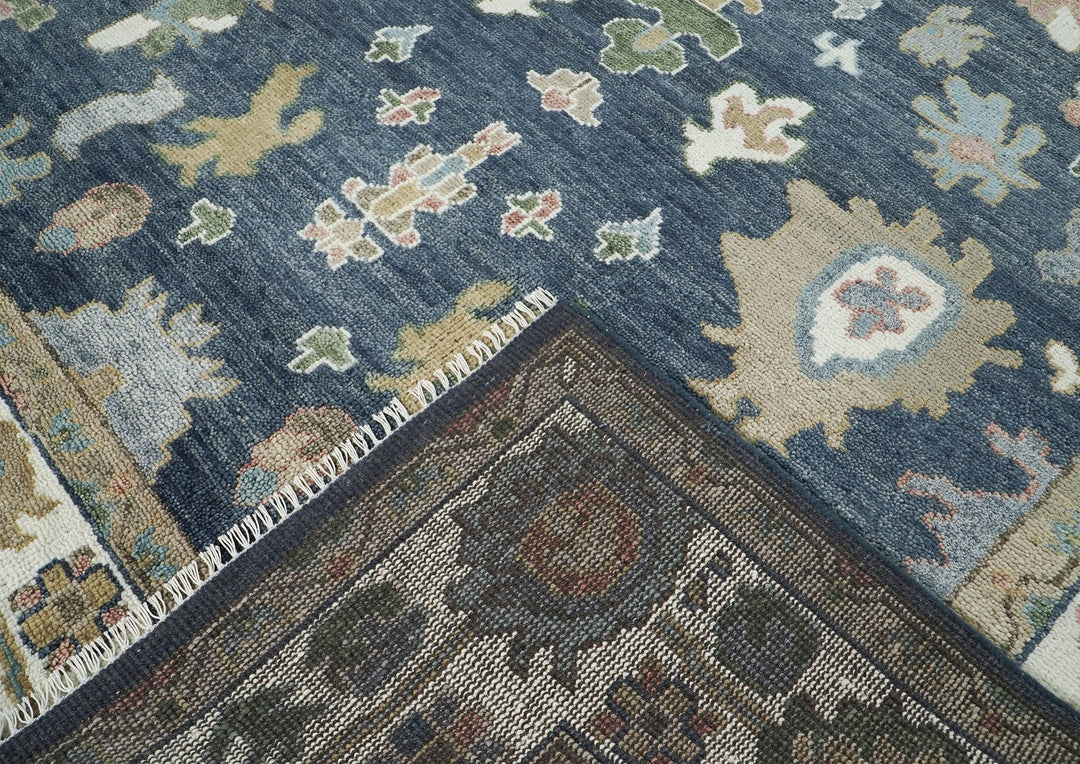 9x12 Blue, Ivory, Moss Color Hand Knotted Oushak Wool  Oriental Rug